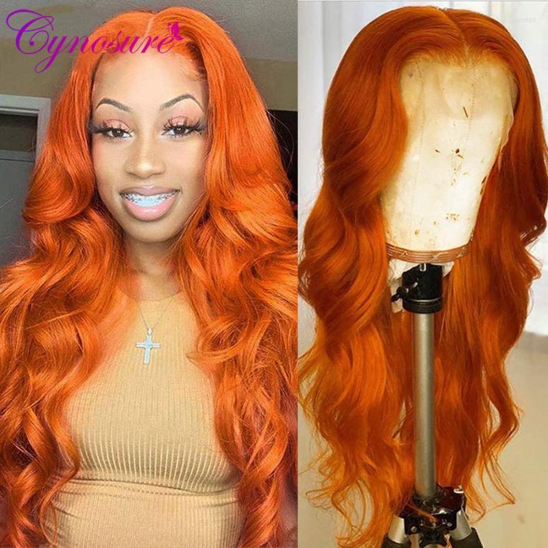 

Cynosure Orange Ginger Color 13x4 Lace Front Wigs Pre Plucked Brazilian Wavy Human Hair Wig 180% Density Remy Glueless