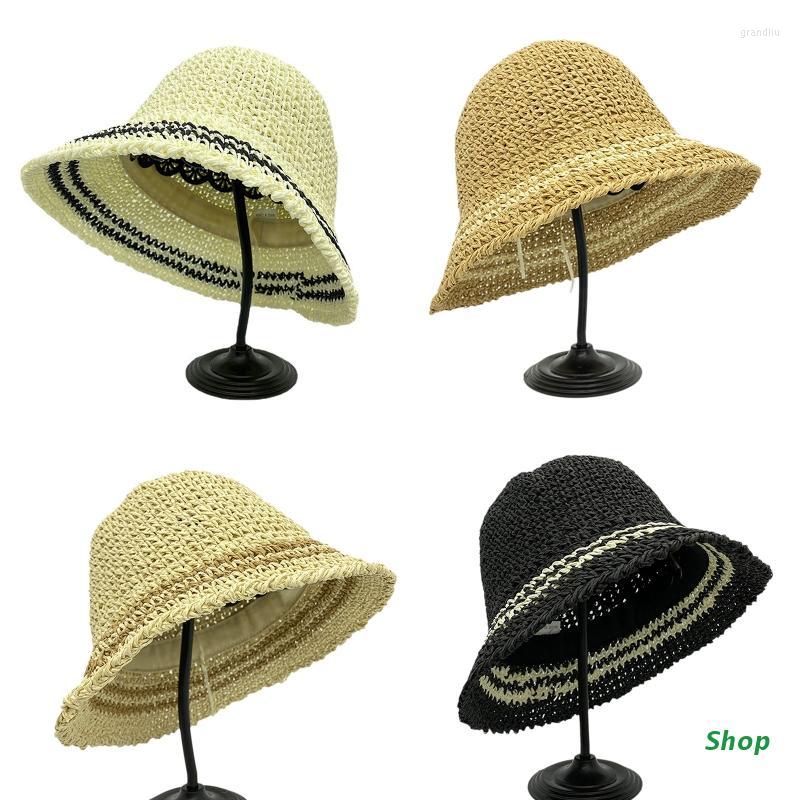 

Berets L5YC Vintage Big Brim Hat Fisherman Bucket Beach Straw For, White