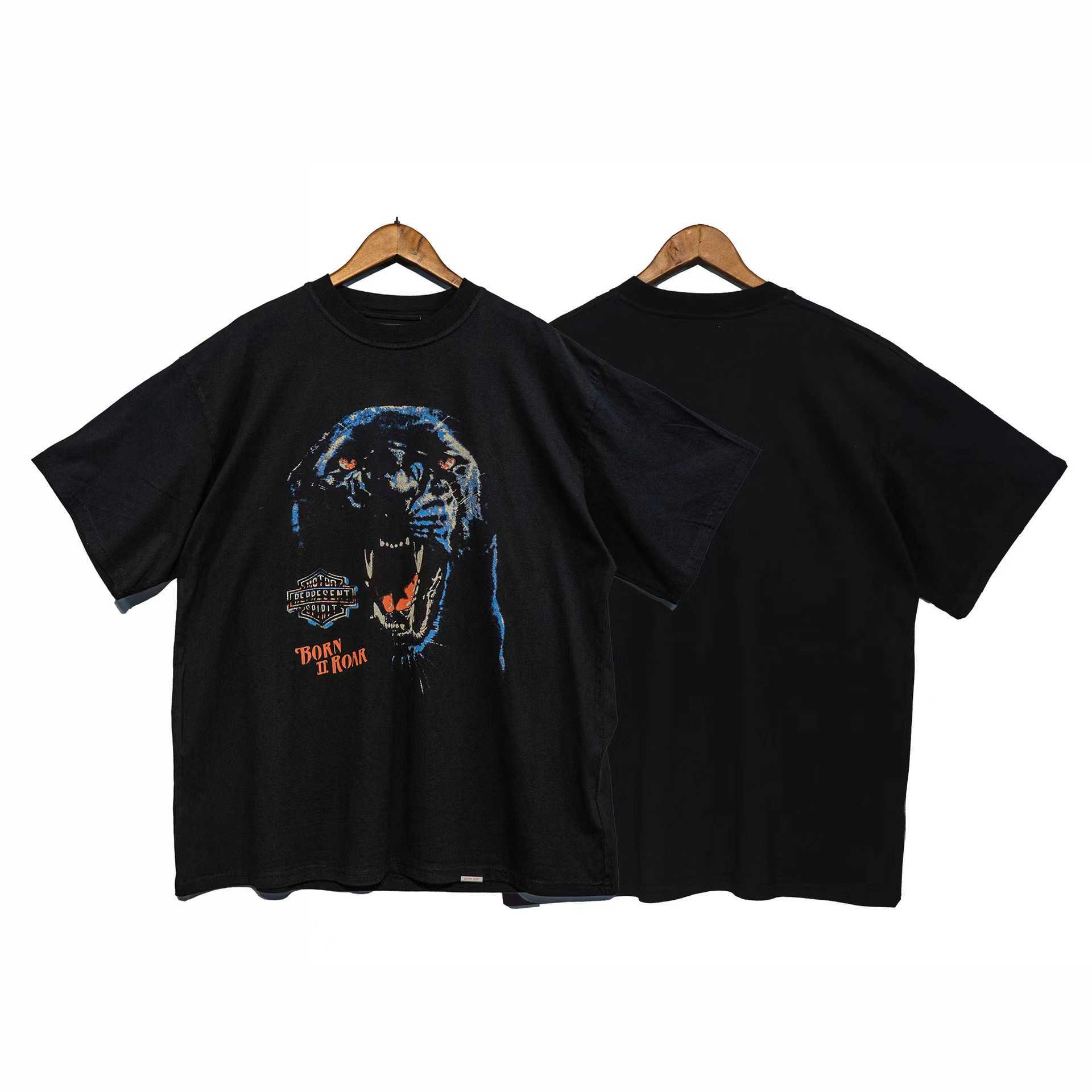 

2023 New Men' and Women' t Shirt Fashion Design Brand present' Couple High Street American Tiger Head Printed Washed Old Loose Short Sleeves Jics, Black