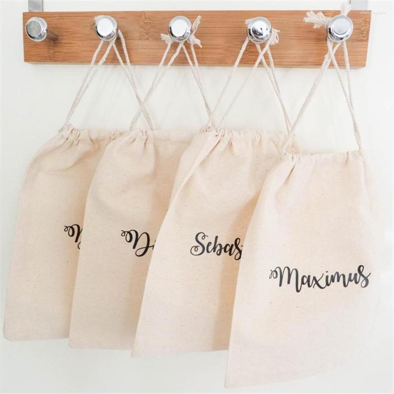 

Shopping Bags Personalised Favour With Calligraphy Font Cotton Drawstring Pouch Custom Named Gift - Weddings Baby Showers Parties, 8x10cm