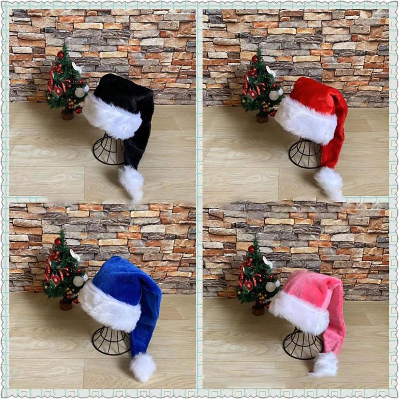 

Berets Christmas Black Red Plush Hat Santa Novelty Kids Decorations For Year Home Claus Gift Party Supplies