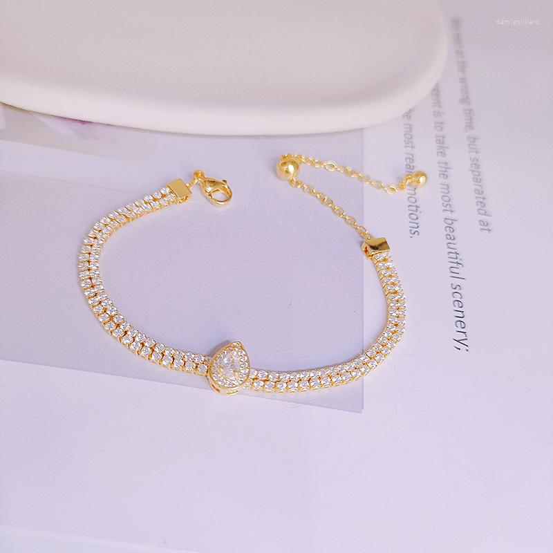 

Charm Bracelets 2023 Korean Luxury Water Droplets Pendant Bracelet Shiny Double Layer Zircon Adjustable Bangle Women's Jewelry