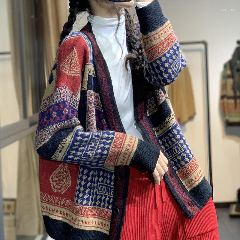 

Women's Knits Spring And Autumn Leisure V-neck Knitted Sweater Cardigan Literary All-match National Tide Coat Women, Green