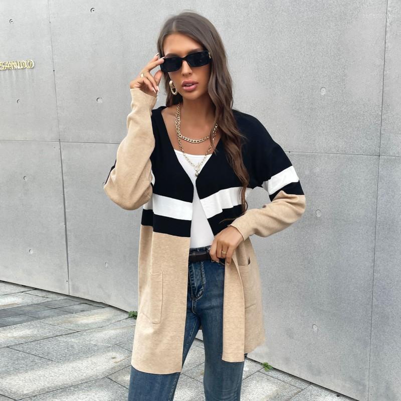 

Women' Knits Woman Spring Autumn Style Cardigan Seater Lady Casual Long Sleeve Patchwork 4564, Khaki