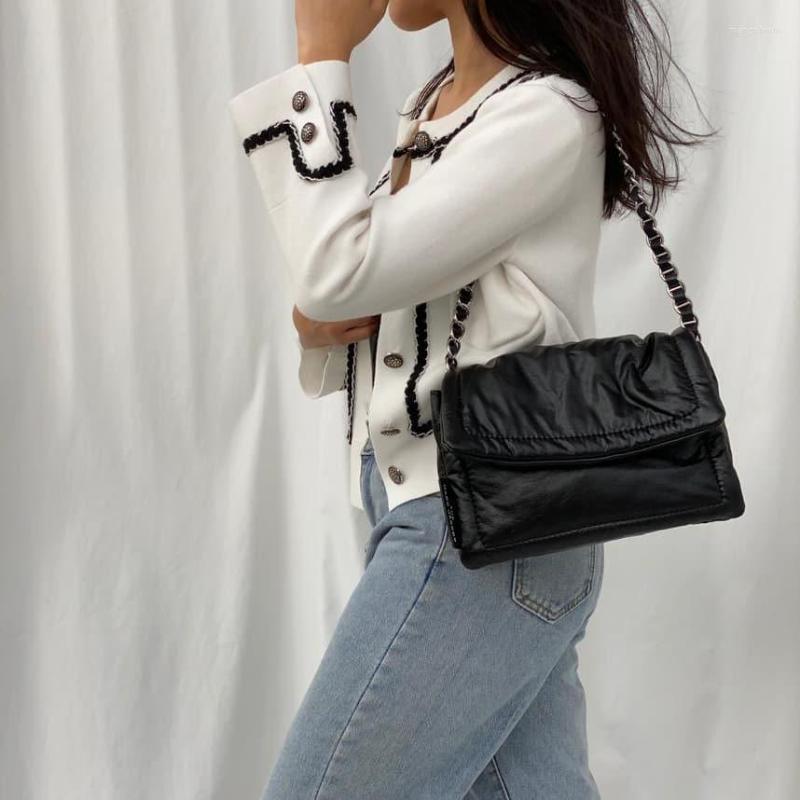 

Evening Bags 2023 Ladies Messenger Bag Luxury Pure Cotton Shoulder Fashion Padded Pillow Designer Chain Square Tote Wallet, Black