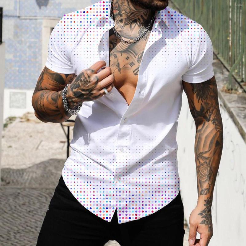 

Men' Casual Shirts Men' Shirt Fashion Gradient Dots Print Short Sleeve Summer Men Turn-down Collar Button Clothing, Blue