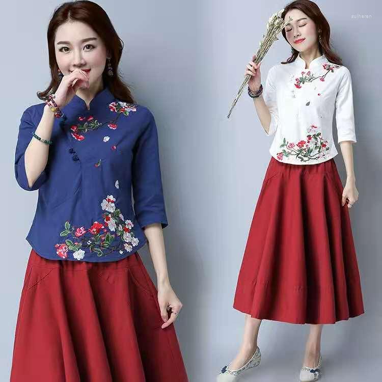 

Ethnic Clothing Cheongsam Top Qipao S Floral Elegant Traditional Chinese For Women Shirts Tang Suit Style Girls
