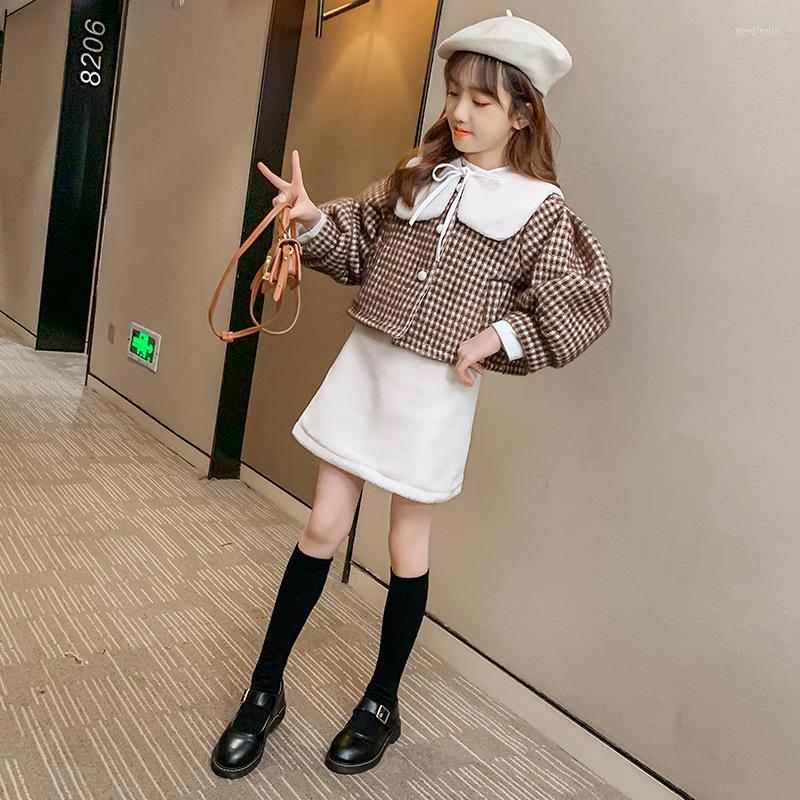 

Clothing Sets 2023 Girls' Plaid Shawl Set For Cuhk Children's Sweet Fashionable With Large Collar Fashion Wear, Black