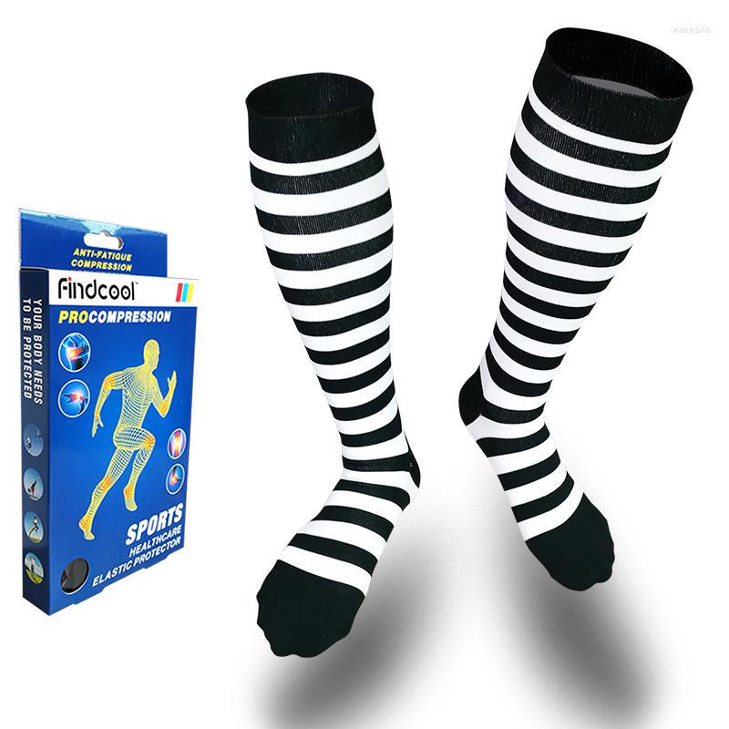 

Men's Socks FINDCOOL Unisex Compressions Fro Varicose Veins Calf Supports Black White Stripe For Women And Men, Red