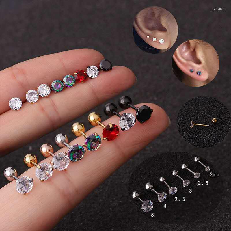 

Stud Earrings 1 Pc Rainbow Stainless Steel Crystal Zircon Ear Studs For Women/Men 3 Prong Tragus Cartilage Piercing Jewelry