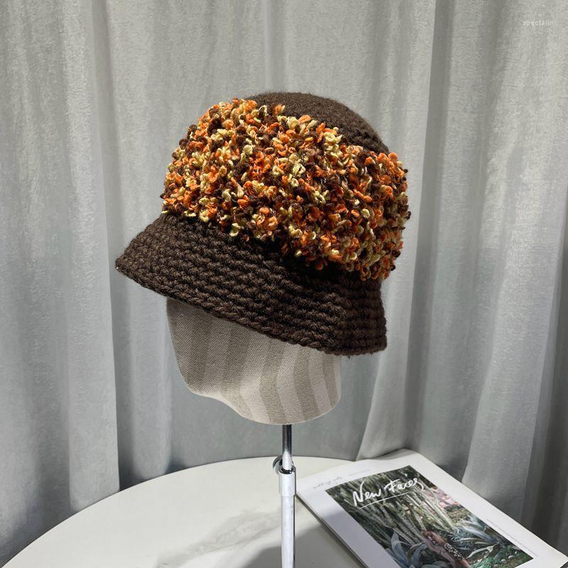 

Berets 2023 Color Matching Knitted Gorras Fisherman Hat Women's Autumn Winter Leisure Outdoor Warm Dome Bucket Cap Beanies Caps, Black