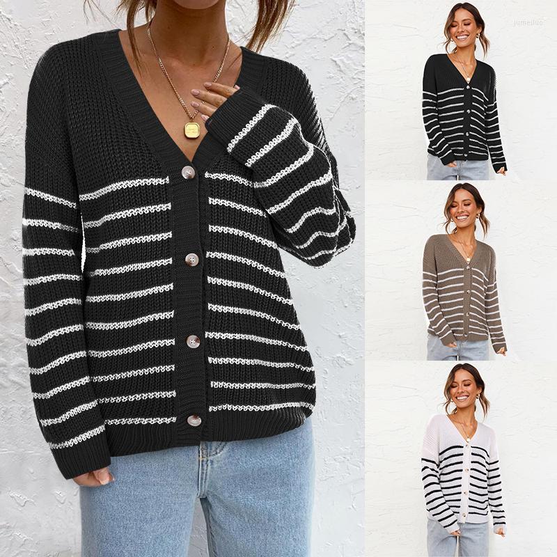 

Women' Polos 2023 Spring And Summer Women Color Block Cardigan Adults Striped Button Down Long Sleeve V-neck Sweater, Khaki