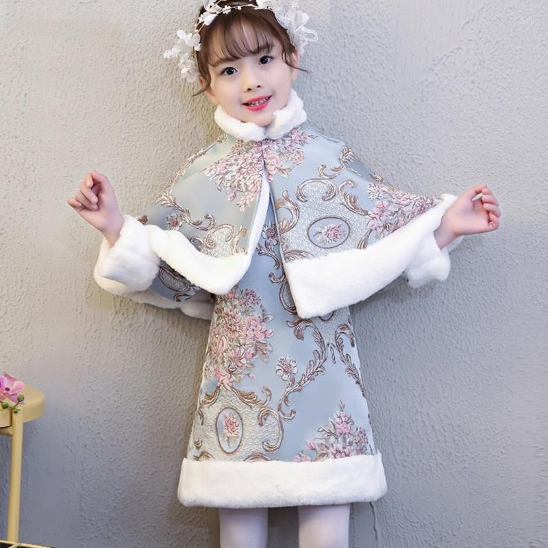 

Ethnic Clothing Qipao Girl Winter Chinese Year Costume Toddler Warm Long Sleeve Floral Dress For Cheongsam Kids 4420