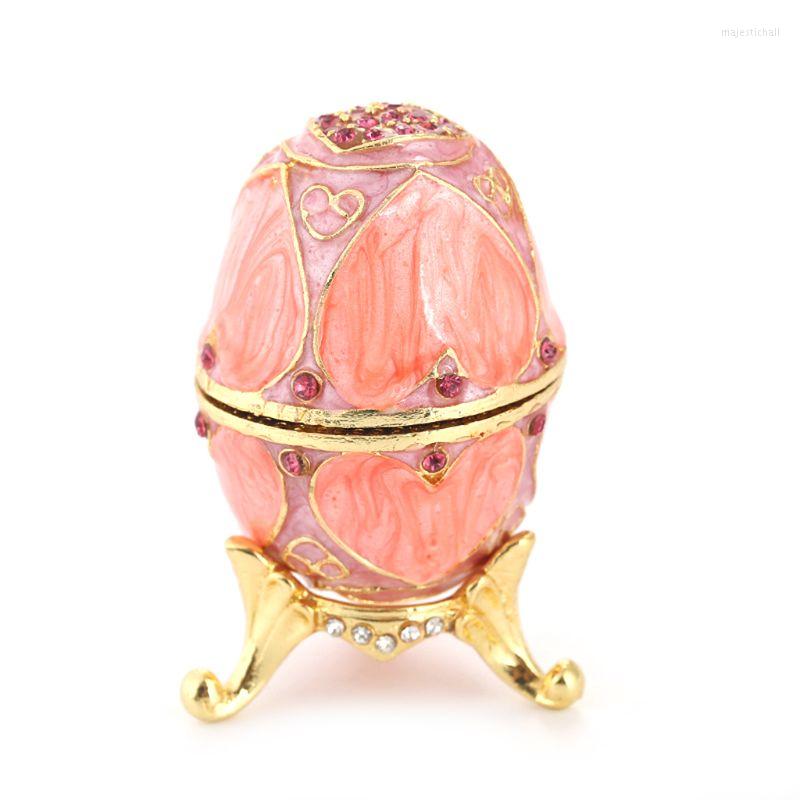 

Jewelry Pouches Pink LOVE Heart Faberge-Egg Series Hand Painted Trinket Box Unique Gift For Easter Home Decor Collectible Dropship