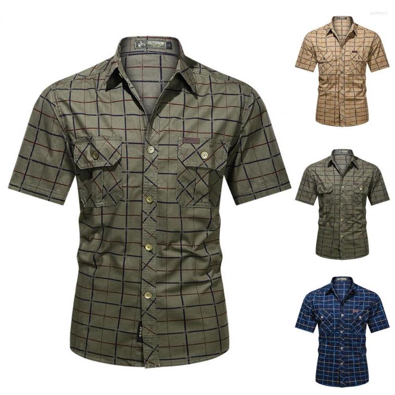 

Men's Casual Shirts Simple Stylish Multi Pockets Short Sleeves Summer Tops Wash-and-wear Single-breasted Daily Clothing, Army green