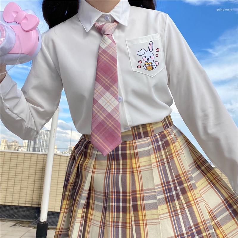 

Women' Blouses Women Shirt 2023 Long Sleeve White Printing Lapel Short With Tie Bow Korean JK Style Female Shirts Blusas, No bow tie