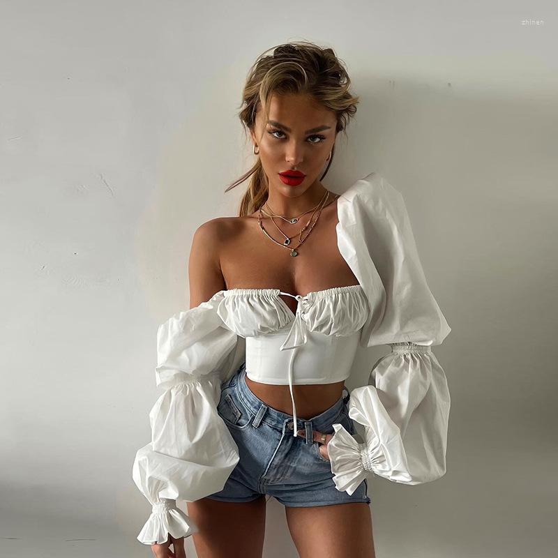 

Women' Blouses Womens Print Floral Tops Office Ladies Design Crop Top Business Shirts Fashion French Blouse Puff Long Sleeve Shirt Drop, White