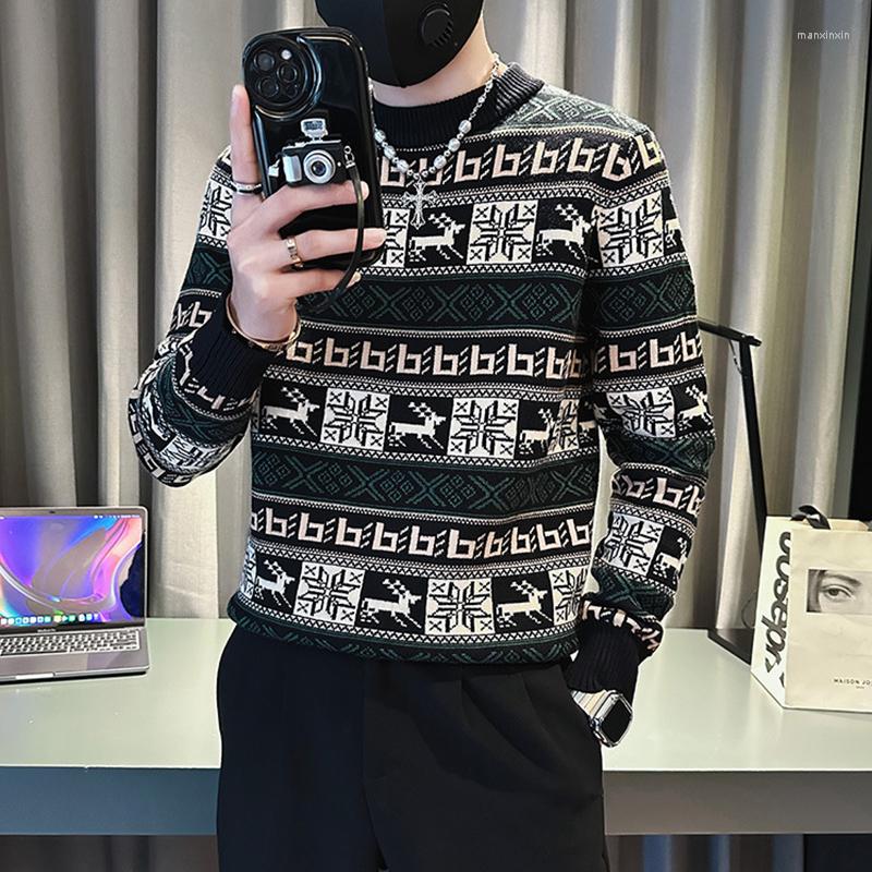 

Men's Sweaters Fashion Pattern Mens Spring Loose Long Sleeve Crew Neck Casual Sweater Tops Men Fall Knitting Jumper Vintage Streetwear, 02 green