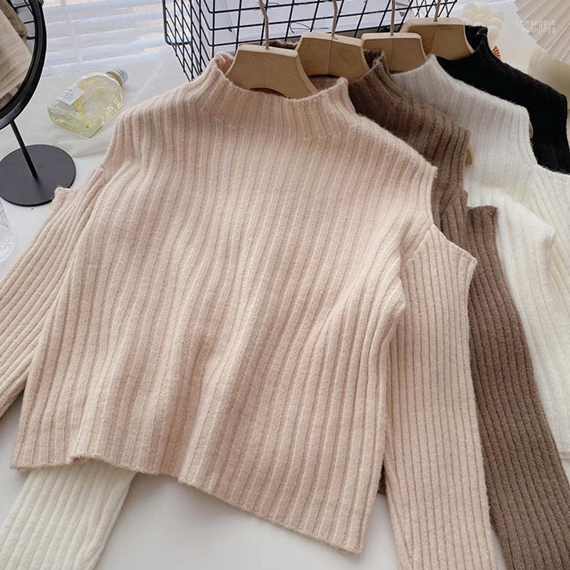 

Women's Sweaters Women's Casual Knitted Women Sweater Stand Collar Ladies Winter Fashion Korean Japan Off Shoulder Long Sleeves Soft, Ju