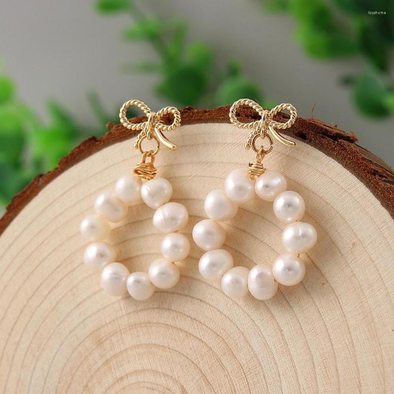 

Dangle Earrings Coeufuedy Cute Bow Natural Fresh Water Pearl For Women Girl Round Party Gift Handmade Fine Jewelry