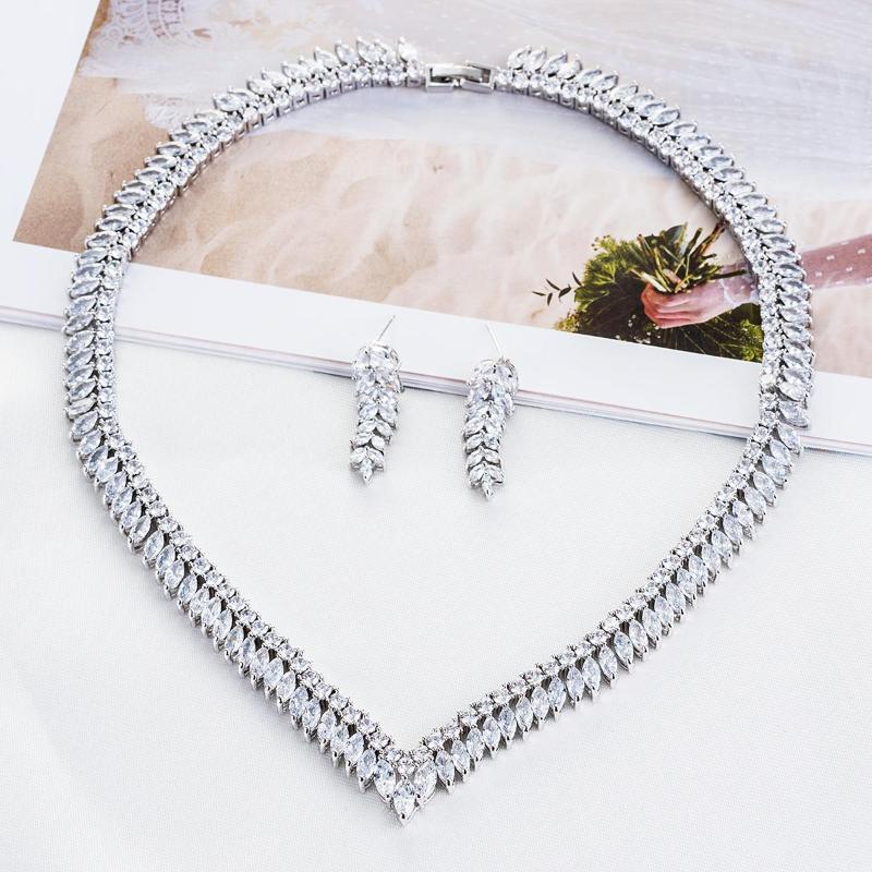 

Necklace Earrings Set Gorgeous Crystal CZ Cubic Zirconia Bridal Wedding Drop Earring For Women Prom Accessories CN10084, Picture shown