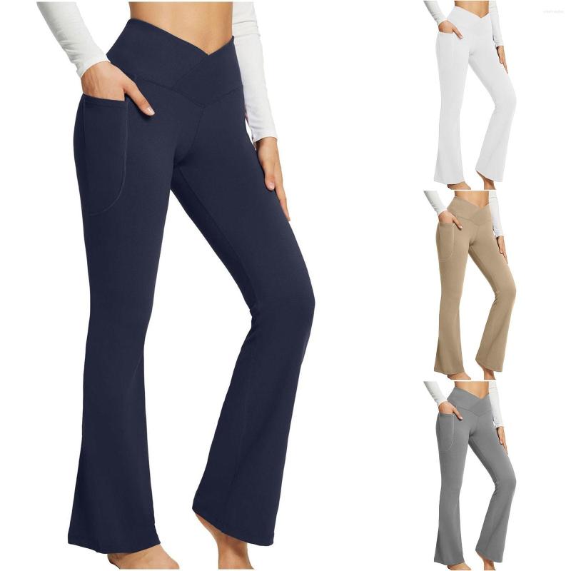 

Active Pants Flared Leggings For Women Fitness Yoga Wide Cargo With Pockets Running Jogging Sports Athletic Tight, Dark blue