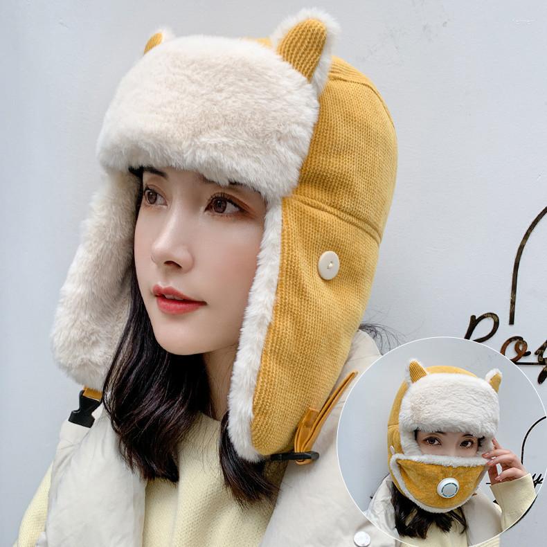 

Berets Lei Feng Hat Children's Cute Autumn And Winter Cycling Windproof Ear Protection, Yellow mask