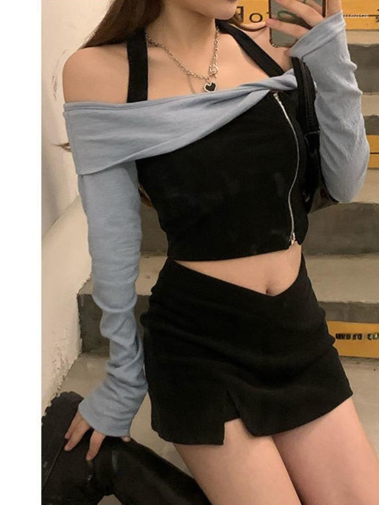

Work Dresses Girl Halter Neck Camisole Three-piece Suit Female Suits 2023 Spring Summer Knitted Skinny Hollow Shawl Bag Hip Skirt Trendy