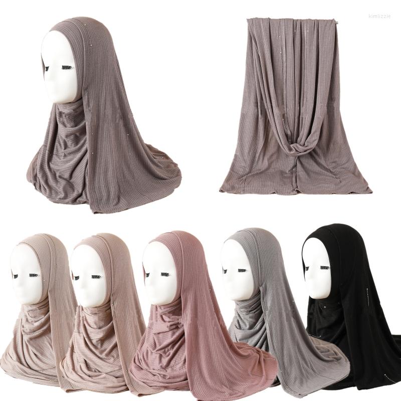 

Scarves Soft Jersey Long Scarf Muslim Islamic Striped Head Headwrap Women Hijab Big Shawls Female Winter Pashmina Neckerchief