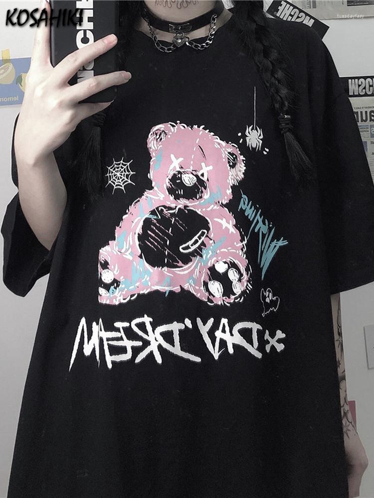 

Women's T Shirts KOSAHIKI Harajuku Fashion Summer Women Streetwear Bear Print Gothic Tshirts Hip-hop Casual T-shirts Tops, White