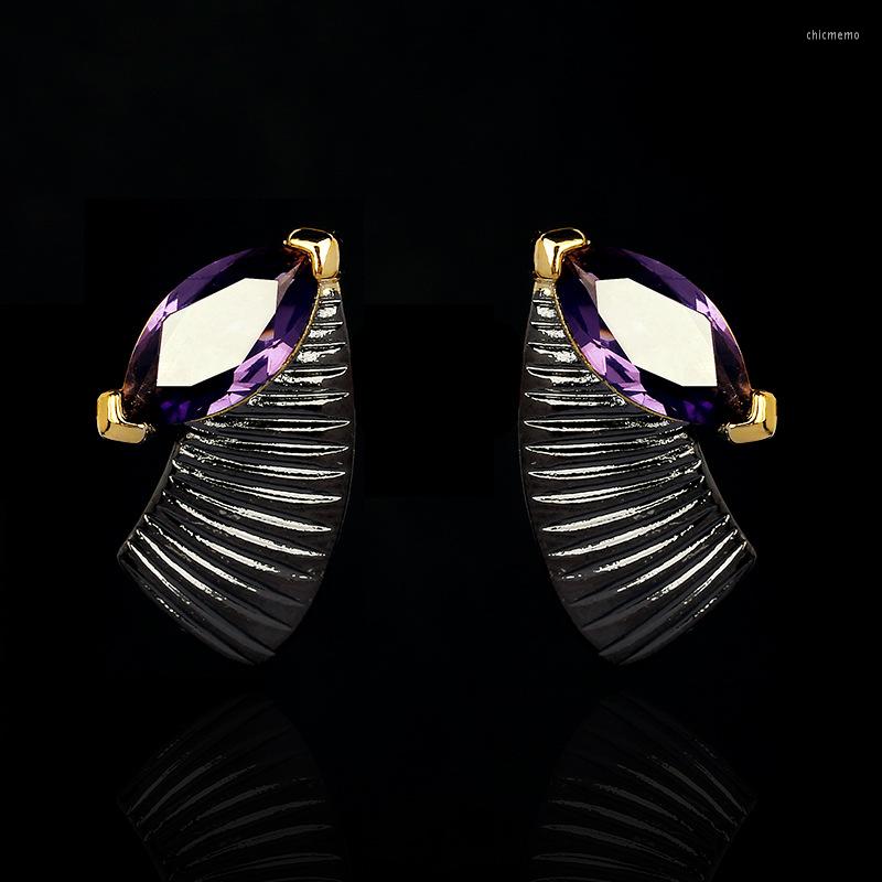 

Stud Earrings Creative Women For Unique Amethyst Irregular Women's Black Gold Jewelry Italian Style Party Gifts