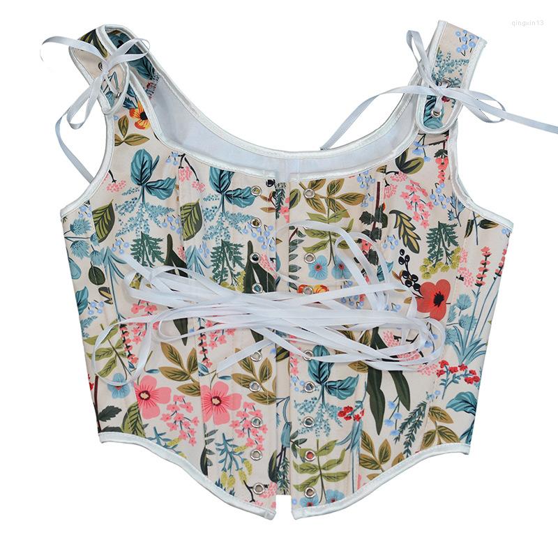 

Women's Shapers Women Bustiers Corset Lace-up Vest Leaves Floral Pattern Suspender Shaper Camisole Drawstring Tie-up Tank Top Shapewear, Black