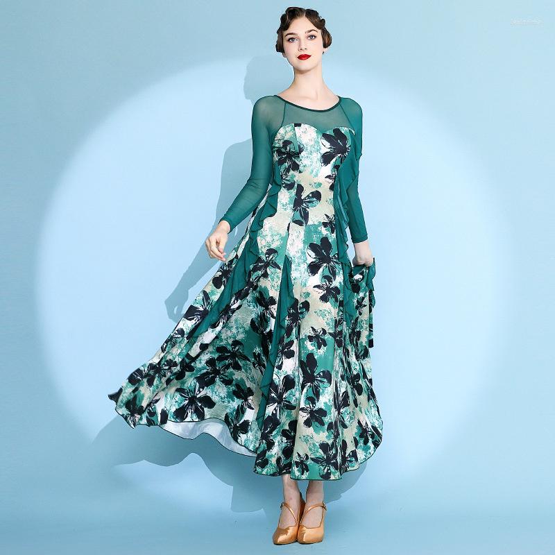 

Stage Wear Coming High Quality Women Adult Dance Training Practice Dress Green Black Red Floral Ballroom, Black floral