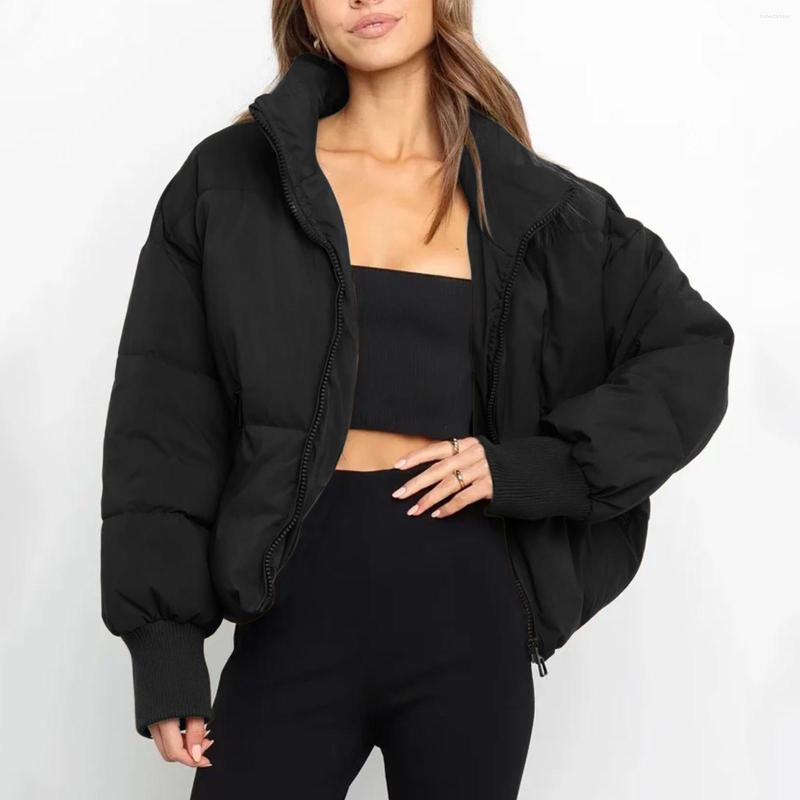 

Women's Down Women Winter Warm Solid Zipper Thicken Harajuku Jackets Parkas Coat Outerwear Overcoat Stand Collar T3, Black