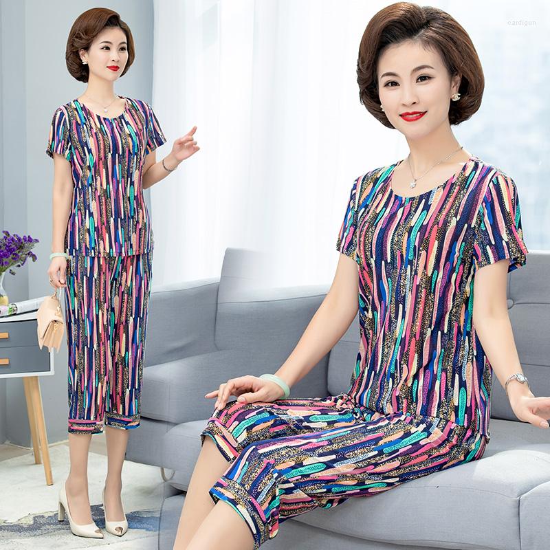 

Women's Tracksuits Two Piece Set Women Summer Fashion Suit Stripe T-Shirt Cropped Pants 2 Sets Womens Outfits Plus Size Clothing Mujer 2023