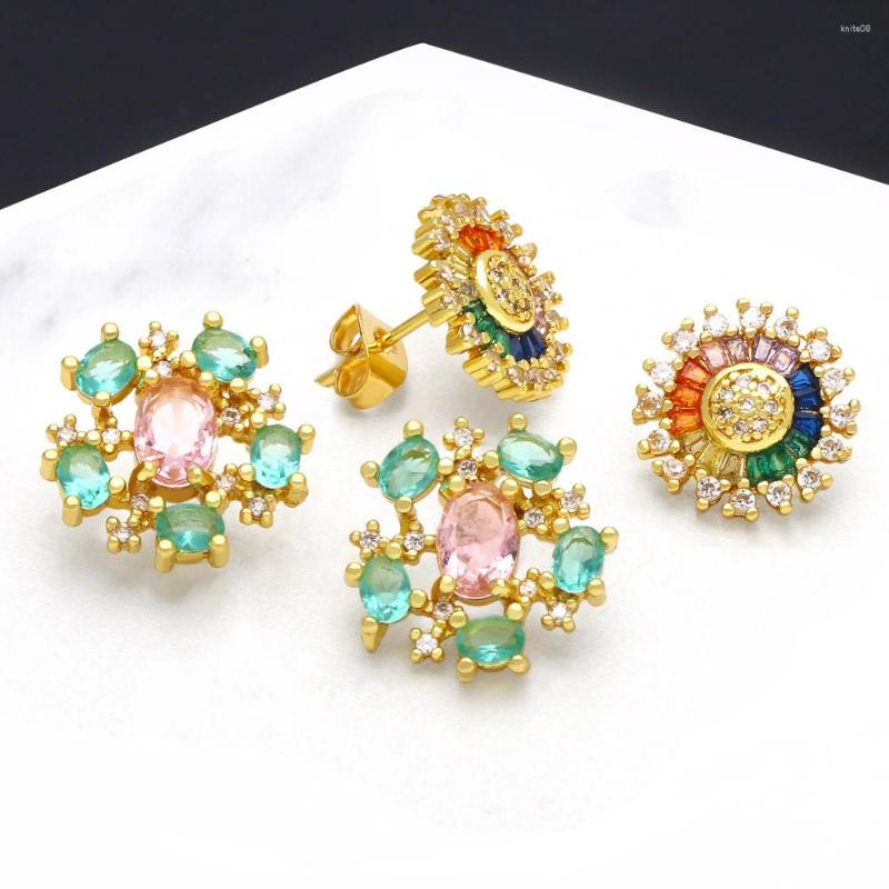 

Stud Earrings FLOLA Rainbow Crystal For Women Copper Zirconia Daisy Ear Studs Gold Plated Jewelry Party Gifts Ersa063