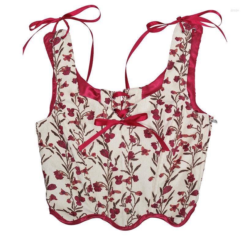 

Women's Shapers Floral Printing Petal Strap Corset With Bow Waist Cinchers Sexy Bodycon Camisole Tops Vest Flounce Irregular Suspender, 01