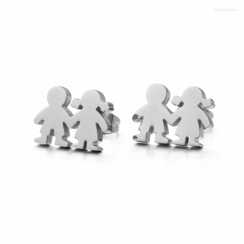 

Stud Earrings Peru Lima Gold Boy Girl Charm For Women Zircon & Stainless Steel Cartoon Figure Jewelry