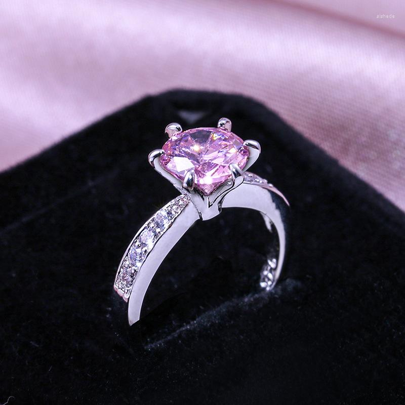 

Wedding Rings Classic Silver Plated Engagement For Women Shine Blue/Pink CZ Stone Inlay Fashion Jewelry Delicate Party Gift Ring