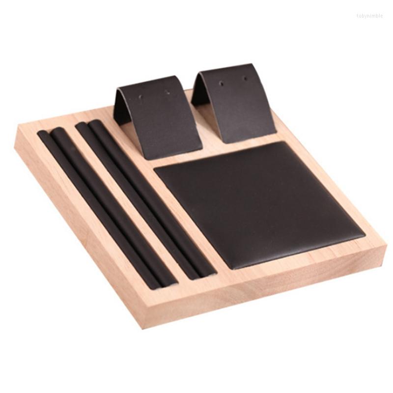 

Jewelry Pouches Solid Wood Natural Square Earrings Display Tray Ring Storage Stand