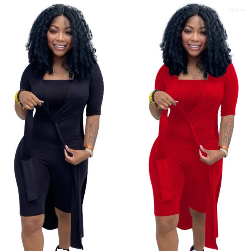 

Women' Tracksuits WUHE Basic Stretchy Casual Tracksuit Two Piece Sets Womens Outfits Irregular Cardigan Coat Knee Length Jumpsuit Matching, Red