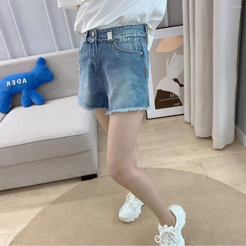 

Women's Shorts ERROR 2023 Summer High ADER Waist Denim Women's Quality Pants A-line Embroidery Loose Slit Five-point, Blue