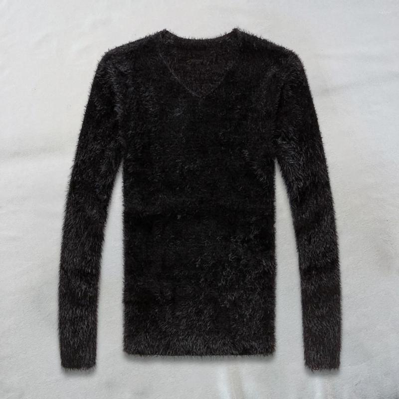

Men's Sweaters Men Winter Sweater Plush Solid Color Long Sleeves Slim Fit Pullover Warm Soft V Neck Autumn For Daily Wear, Black