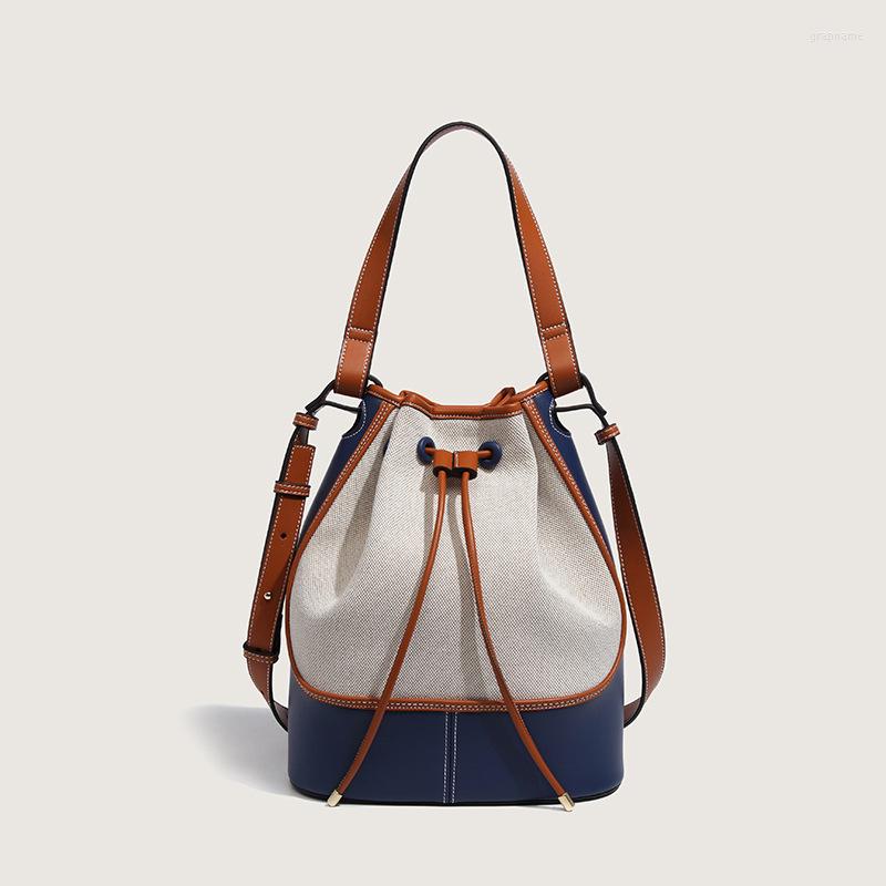 

Evening Bags 2023 Canvas Stitching Large Capacity Bucket Bag Shoulder Messenger Fashion, Blue