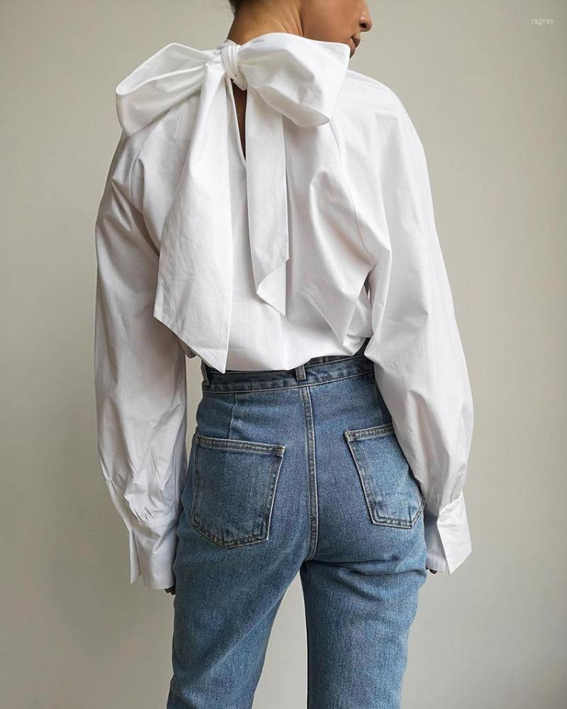 

Women' Blouses Nsmw Mi Spring Summer Long Sleeve Top Pleated Office Ladies Female Big Bowknot Behind Women Blouse Stand-up Collar