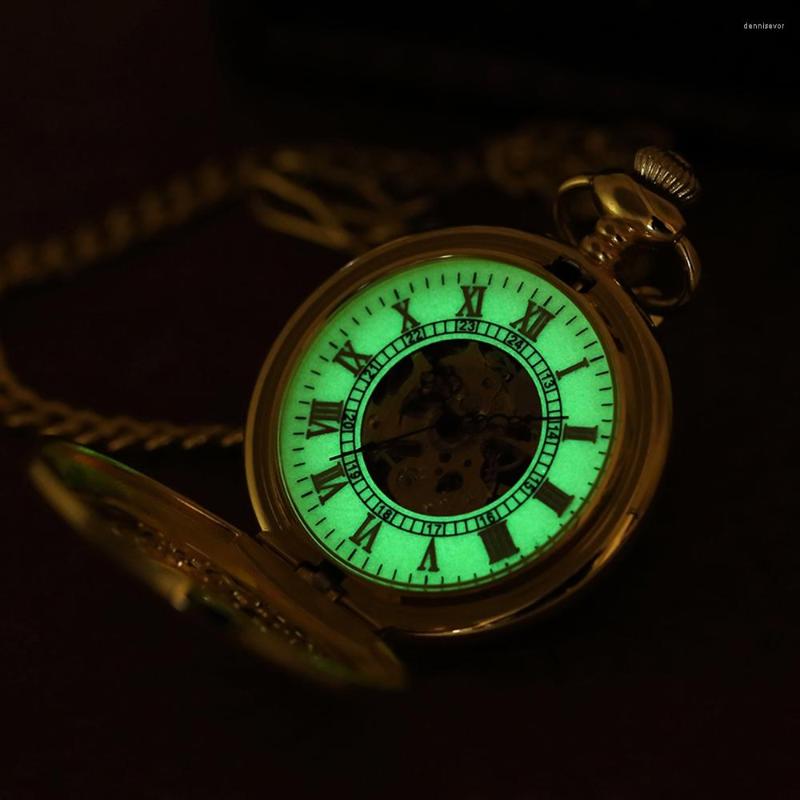 

Pocket Watches ORKINA Watch Unisex Men And Women Mechanical Fob Skeleton Steampunk Clock Pendant Chain Montre Vintage, Bronze