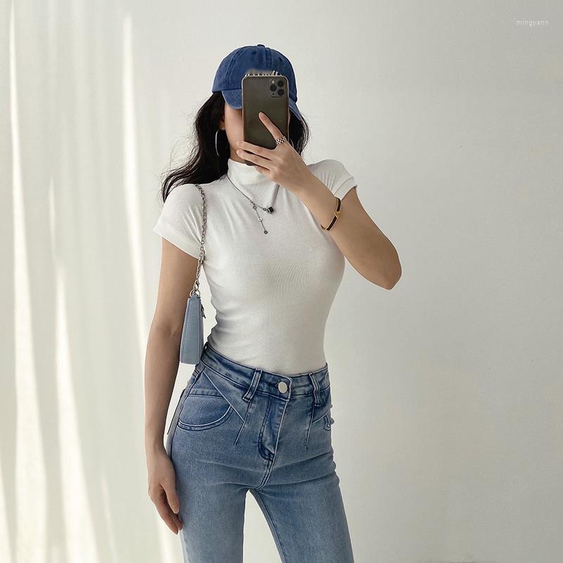 

Women' T Shirts TVVOVVINStreet Sexy Style Trend Girl Half Turtleneck Short Sleeve T-shirt Women' Solid Color Slim Top MFXI, Black