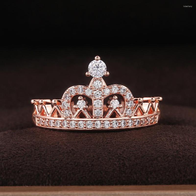

Wedding Rings Crown For Women Shiny Crystal Zircon Romantic Lady Engagement Anniversary Fashion Jewelry Accessories