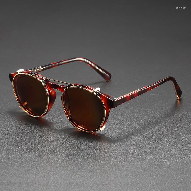 

Sunglasses Retro Round Clip On Man TR90 Steampunk Polarized Sun Glasses Woman Brand Vintage Party Double Layer Removable