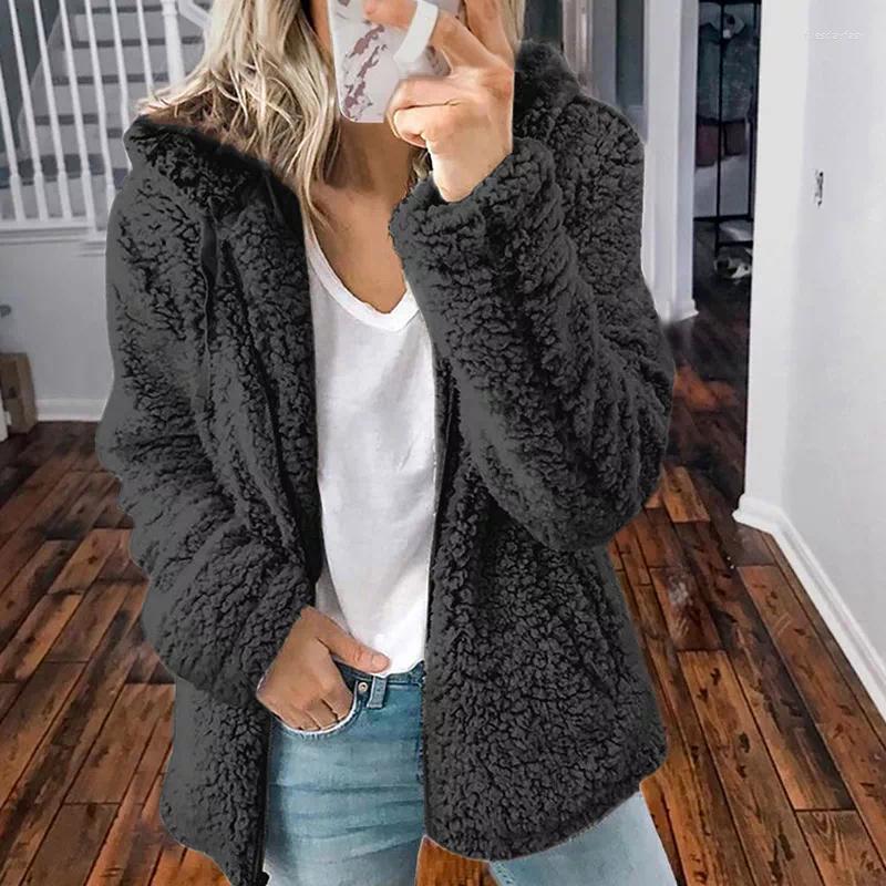 

Women' Fur 2023 Solid Faux Coat Women Autumn Winter Warm Soft Zipper Jacket Female Plush Overcoat Casual Outerwear Plus Size, Black